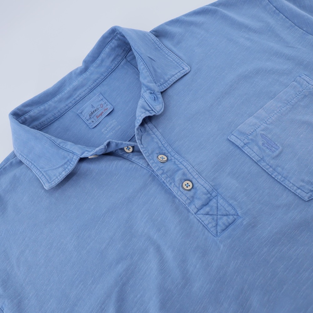 Johnnie-O Mens Blue Slub Knit Short Sleeve Pocket Polo Shirt Size Large L